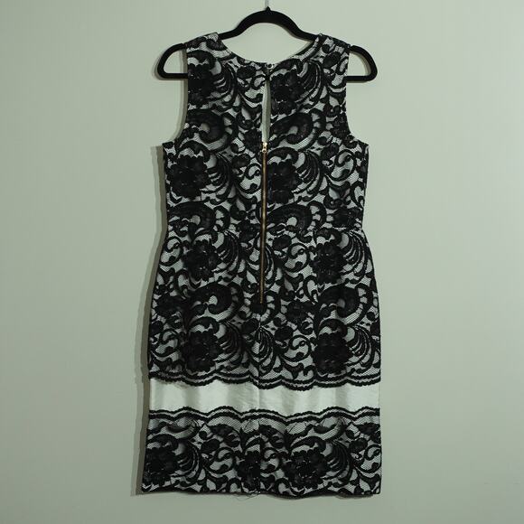 The limited Womens Sheath Dress Floral Lace Sleeveless Black White Size 10 - Picture 8 of 10